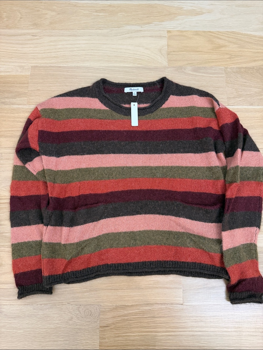 Madewell Striped Crewneck Sweater in Pink, Olive & Rust Tones